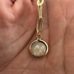 NWT Gold-Plated Freshwater Pearl Coin Paperclip Chain Necklace 18"